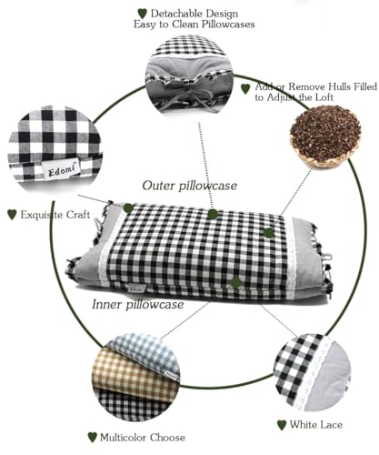 Small Adjustable Buckwheat Neck Pillow for Side Sleeper – Firm Cervical Support Pillow with Buckwheat Hulls & Pillowcase for Sleeping (20"x11", Black) - color: Black