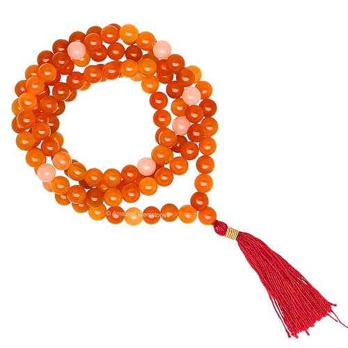 Amazing Gemstone Japa Mala 108 Prayer Beads Necklace and Wrist Mala Bracelet for Meditation - color: Carnelian, size: Without Knots