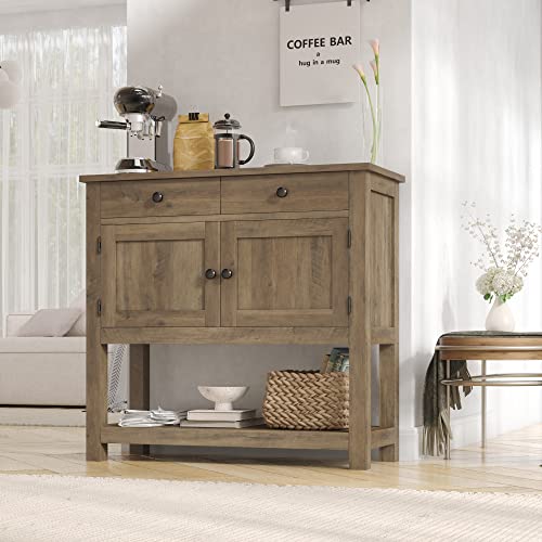 HOSTACK Farmhouse Console Table with Storage, Entryway Table, Rustic Brown - color: Rustic Brown