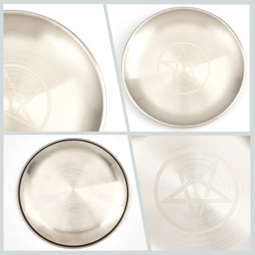 CREATCABIN Star Altar Ritual Plate Dish Stainless Steel Flat Bowl Round Tray Prayer Offering Bowl Dish Candle Holder for Smudging Incense Burner Meditation Tarot Jewelry Dowsing Divination 5.55Inch - style: Star