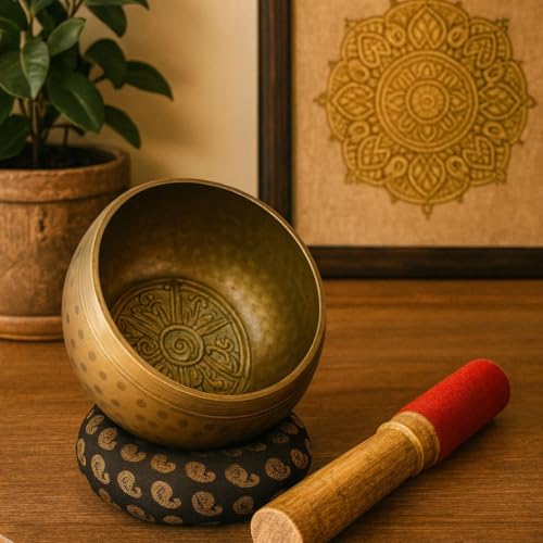 Tibetan Singing Bowl Set 4"- Sound Healing Meditation with Mallet & Cushion| Spiritual Gift for Women and Men Handmade Yoga Accessories - color: 4" Hammered