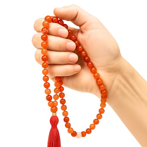 Amazing Gemstone Japa Mala 108 Prayer Beads Necklace and Wrist Mala Bracelet for Meditation - color: Carnelian, size: Without Knots