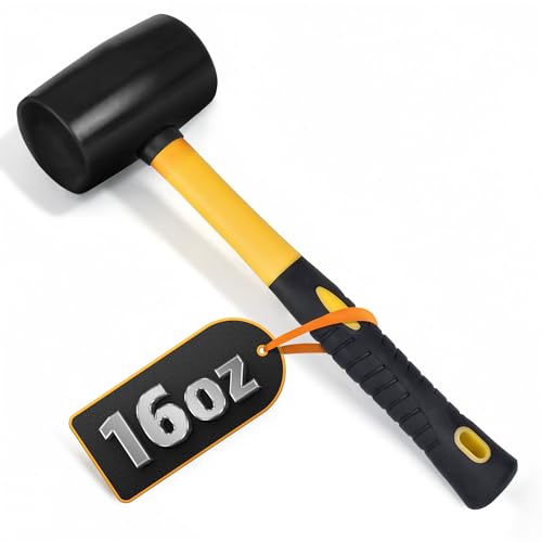 16 Oz Rubber Mallet Hammer, Double-Face Head, Anti-Vibration Handle - color: Yellow