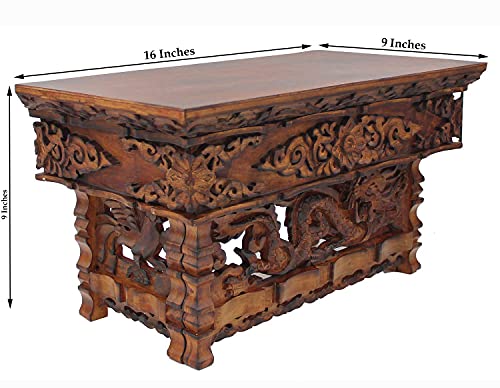 DharmaObjects Solid Indian Elm Wood Hand Carved Shrine Altar Meditation Table (Small, Dark) - size: Small