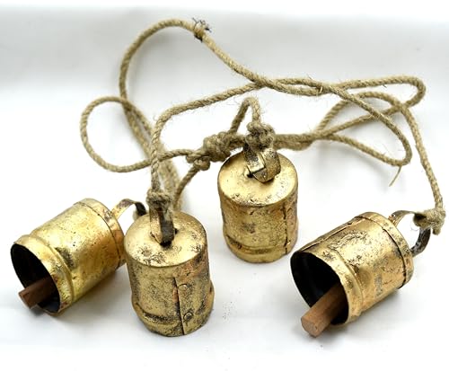 TA DIZAYN Handmade Decorative Bells, Gold Finish, Jute Rope, Rustic Style, Wall Hanging Decor, Door Knob, Wiccan Gifts for Home Wall Door