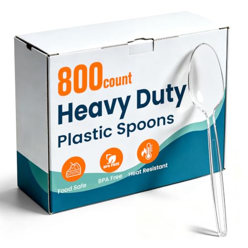 800 Count Clear Plastic Spoons Disposable, Heavy Duty Spoons Silverware