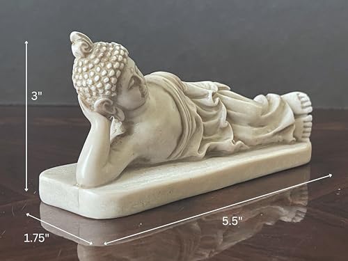 Reclining Buddha Statue - Sleeping Nirvana Meditation Sculpture - Thai Buddhist Figurine - Feng Shui Home Decor - Small Resin 5.5 Inches (Cream White) - color: Cream White