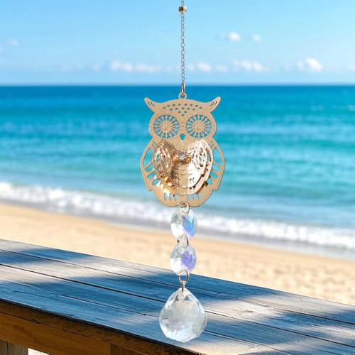 Crystal Suncatcher for Windows - Rainbow Maker Sun Catchers with Prisms Owl Hanging Ornament for Christmas Wedding Garden Home Decor Gift