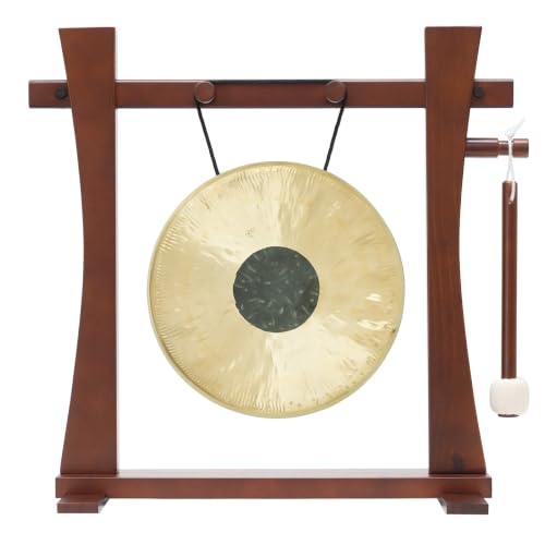 8" to 10" Chinese Gongs on the Tabletop Spirit Guide Gong Stand - Includes Gong, Stand, & Mallet/Great for Home & Office/Traditional Style - size: 10" Chocolate Drop Gong