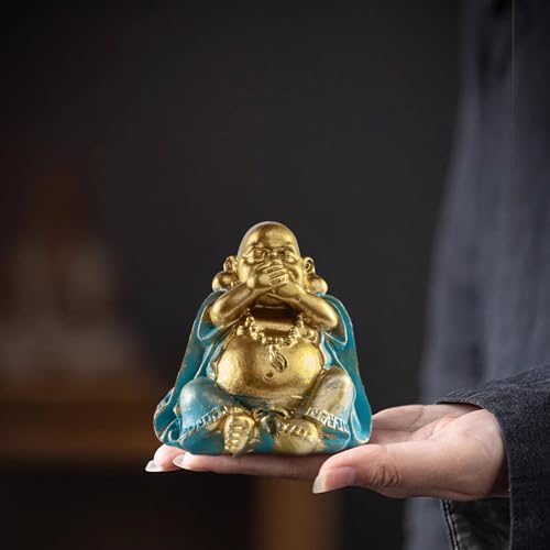 Houlu Small Laughing Buddha Statues Set of 3 – See No Evil, Hear No Evil, Speak No Evil Buddha Figurines for Good Luck, Feng Shui, and Home Decor