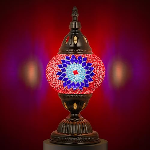 Marrakech Turkish Mosaic Lamp Stained Glass Table Lamp with Tiffany Style - color: Red