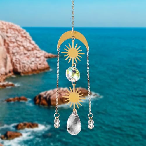 Crystal Suncatcher for Windows - Rainbow Maker Sun Catchers with Prisms Angel Wind Chime Hanging Ornament for Christmas Wedding Garden Home Decor Gift