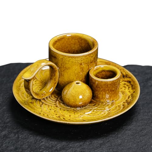 4 in 1 Ceramic Incense Burner Holder with Handle for Burning Sage, Palo Santo Stick, Joss Sticks, Candle in Your New House, Office, Yoga, Meditation Room (Yellow) - color: Yellow