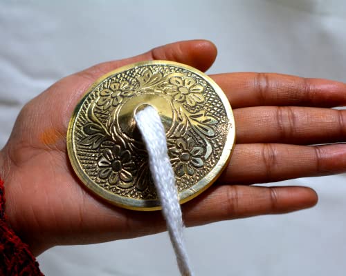 Brass Manjira Cymbals 2.5 Inch 250g Pair – Hand Finger Percussion Instrument for Kirtan, Bhajan, Pooja, Aarti, Temple Worship, Yoga & Meditation | Traditional Indian Manjeera Tingsha Style Cymbals