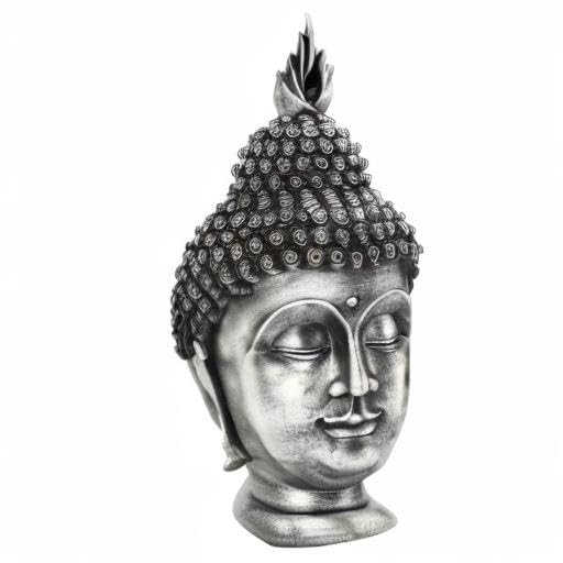 11 Inch Metallic Silver Buddha Head Statue - color: Metallic Silver