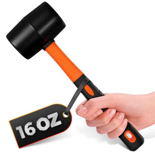 Rubber Mallet Hammer 16 Oz (1 lb), Soft Face Non-Marring Head - color: Orange