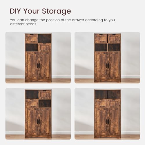 Iwell Bathroom Storage Cabinet with 2 Drawers, Small Kitchen Pantry Cabinet - color: Rustic Brown
