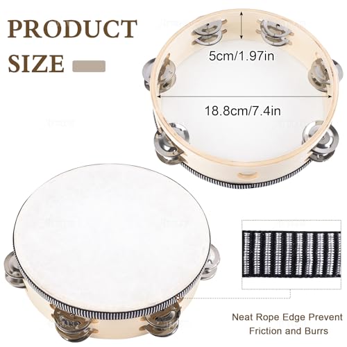 AUEAR, 3 Pack Wooden Tambourines Double Rows Metal Jingle Tambourine 8 Inch Handheld for Party Church KTV Musical Educational - color: Double Row Jingles, size: 8" (3 Pack)