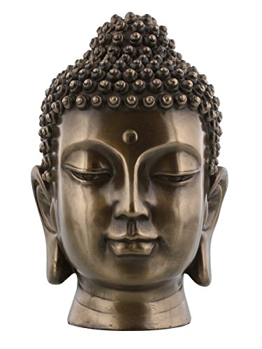 Pacific Trading 6.5 Inch Buddha Head Buddhist Religious Bronze Finish Statue Figurine (Polished Bronze)