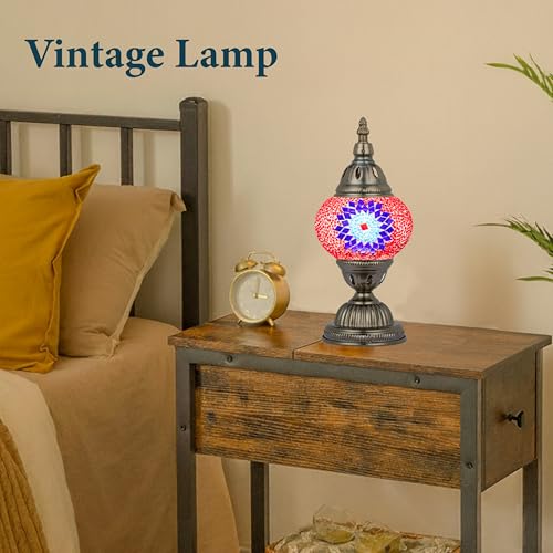 Marrakech Turkish Mosaic Lamp Stained Glass Table Lamp with Tiffany Style - color: Red