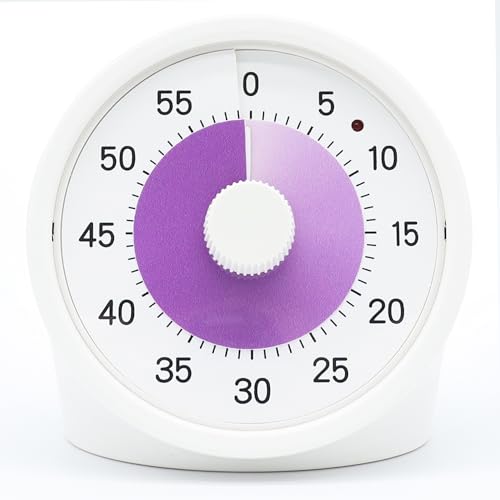 Tiempo Round 60-Minute Visual Analog Timer, Pause Function, 6 Alarm Modes, Magnetic Productivity Focus Desk Timer for Kids, ADHD, Study, Work, Kitchen, Purple - color: Purple