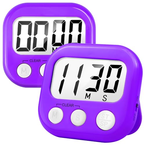AOUCE Digital Kitchen Timers for Cooking, Timer for Kids 2 Pack Purple - color: Purple