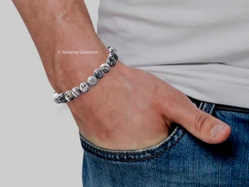 Amazing Gemstone Black Picasso Jasper Bracelet for Women Men's Gifts - Protection Healing Crystal Bracelet - 8mm Gemstone Beaded Stretchable Bracelet Pulseras Para Hombres Mujer Stocking Stuffers Mothers Day Gift - color: Black Picasso Jasper