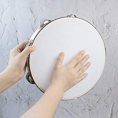AUEAR, Double Row Jingles Handheld Tambourine Creative Wooden Drum for Adults Percussion (1-Pack, 10 Inch) - color: Double Row Jingles, size: 10"