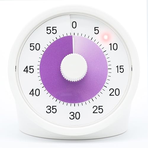 Tiempo Round 60-Minute Visual Analog Timer, Pause Function, 6 Alarm Modes, Magnetic Productivity Focus Desk Timer for Kids, ADHD, Study, Work, Kitchen, Purple - color: Purple
