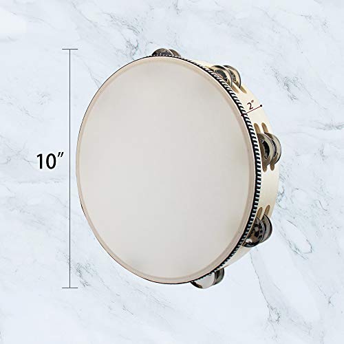 AUEAR, Double Row Jingles Handheld Tambourine Creative Wooden Drum for Adults Percussion (1-Pack, 10 Inch) - color: Double Row Jingles, size: 10"