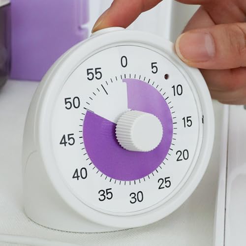 Tiempo Round 60-Minute Visual Analog Timer, Pause Function, 6 Alarm Modes, Magnetic Productivity Focus Desk Timer for Kids, ADHD, Study, Work, Kitchen, Purple - color: Purple