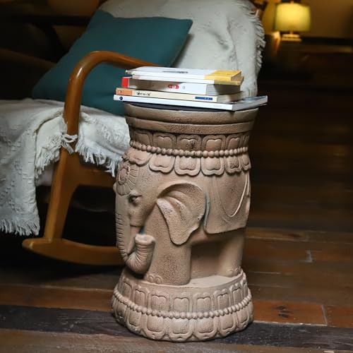 ZOEJADE Maharajah Elephant Lotus Statue Good Luck Garden Stool Side Table