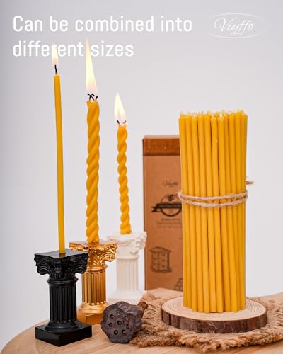 Viyffo 6.3 Inch Natural Beeswax Taper Candles 100 Pack Unscented - size: 6.3 Inch-100