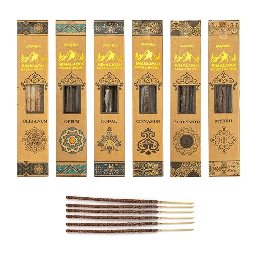 Himalayan Smudge Incense – 6 Fragrant Scents: Palo Santo, Copal, Myrrh, Cinnamon, Opium, Olibanum | 60 Sticks + 6 Dhoop | Masala Blend with Resins, Herbs & Essential Oils | Handcrafted - color: Red