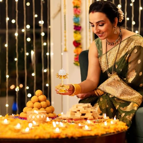 2 Pcs Lotus Candle Holder, Gold Tealight Candlestick for Table Centerpiece Wedding Party Ornament, Indian Diyas Oil Lamps for Diwali Pooja Ghee, Buddha Temple Home Decor