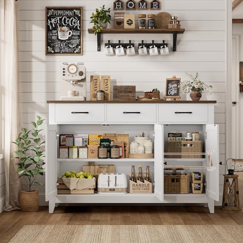 HORSTORS 47" W Kitchen Buffet Sideboard Cabinet with Storage Drawers, White - color: White
