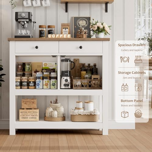 HOSTACK Farmhouse Console Table with Storage, 35.4" W Entryway Table, White - color: White