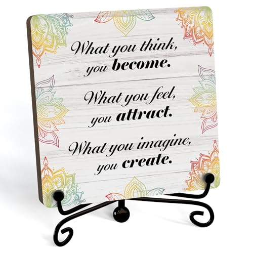 Zen Decor, What You Think You Become Sign, Home Decorations For Spiritual Yoga Meditation Room Office, Yoga Room Meditation Accessories, Shelf Decor, n01 - style: What You Think You Become