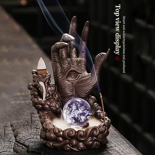 Buddha Hand Series Backflow Incense Burner Skull Incense Waterfall Holder Smoke Indoor Creative LED Ceramic Incense Cone Incense Burner Decoration Incense Burner Ornamen for Home Office Yoga Temple