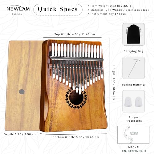 Newlam Kalimba Thumb Piano 17 Keys, Musical Gift for Kids and Adults - color: Wood