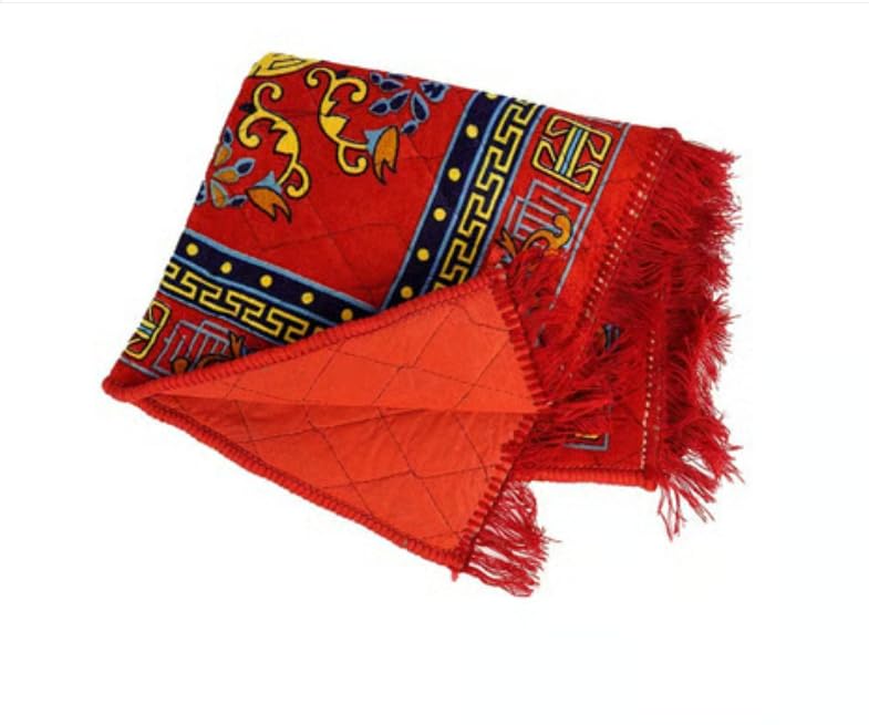 Red Pooja Aasan Mat with Floral Embroidery, 61x61 cm Pack of 2