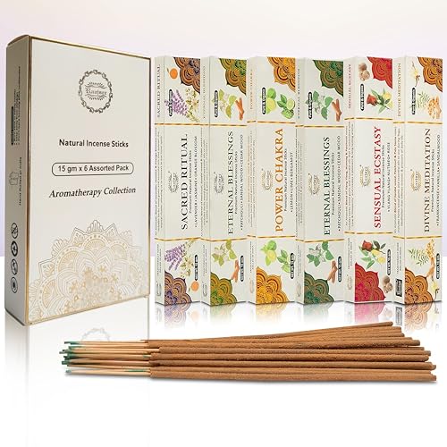 Raajsee Natural Incense Sticks,6 Pack Mixed Scents Gift Pack 15 gm Each (90 gm Total), Insense Sticks Variety Pack, 100% Organic Non Toxic Natural - Hand Rolled Free from Chemicals - color: Aromatherapy Collection