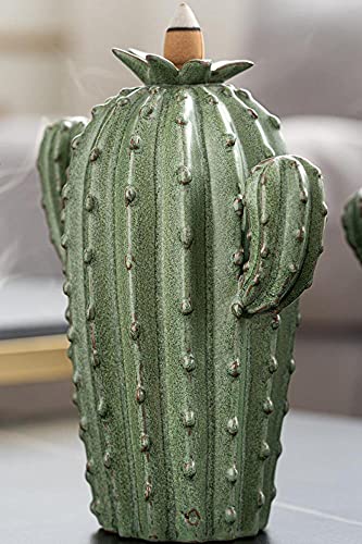 Backflow Incense Burner Holder Cactus Porcelain Waterfall Gift Set
