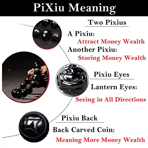 Black Obsidian Bracelet,Feng Shui Black Obsidian Wealth Bracelet for Women Men Couples Handmade Stretch Obsidian Bracelet Bangle with Carved Pixiu Tiger Eye Stone Attract Wealth Money and Good Luck - color: C,12mm,Obsidian