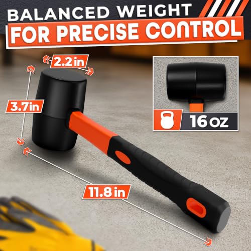 Rubber Mallet Hammer 16 Oz (1 lb), Soft Face Non-Marring Head - color: Orange
