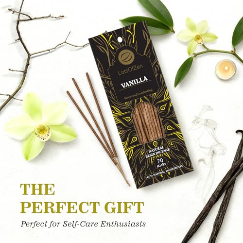 LOTS OF ZEN Vanilla Incense Sticks, Hand-Rolled, 8-Inch, 70 Count - color: Vanilla