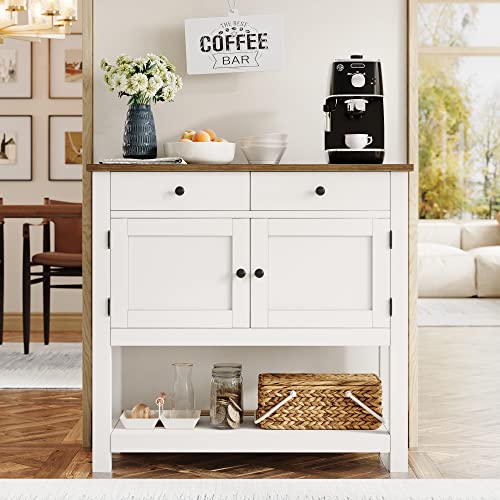 HOSTACK Farmhouse Console Table with Storage, 35.4" W Entryway Table, White - color: White