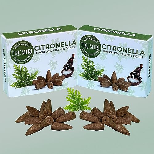 TRUMIRI Citronella Backflow Incense Cones - 20 Cones, 2 Packs of 10, Waterfall Incense Cones - color: Citronella, size: Pack of 2 (20 Cones)