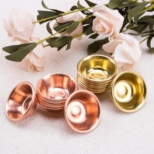 ZORZA 14Pcs Exquisite Tiny Copper Bowls Mini Buddhist Water Offering Bowls Meditation Smudge Supplies for Yoga Altars(Gold+Rosegold)