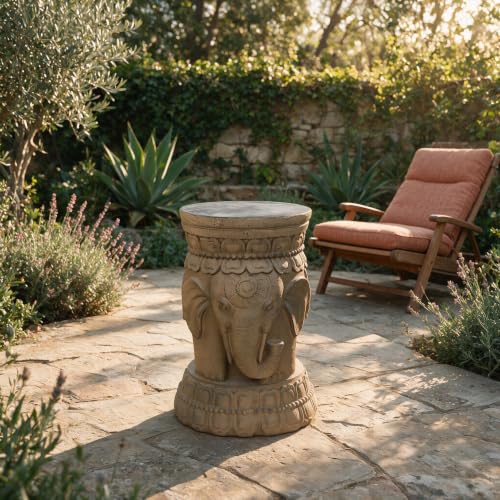 ZOEJADE Maharajah Elephant Lotus Statue Good Luck Garden Stool Side Table